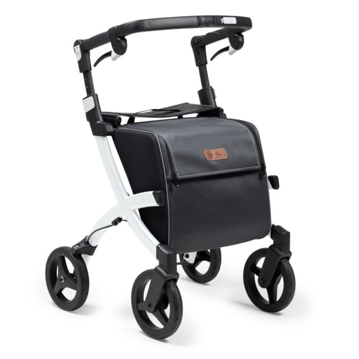 Rollz Pebble White Flex Lightweight Rollator Walker With Seat With Shopping Bag View