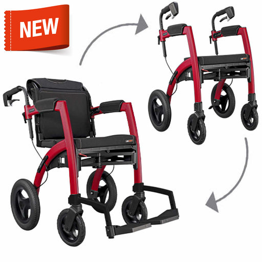 Rollz Ruby Red Motion Performance 2 in 1 All Terrain Rollator Walker And Wheelchair View
