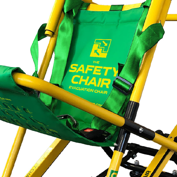 Green Safety Chair EV 7000 Bariatric Non Bariatric Emergency Evacuation Chair Adjustable Self Braking Tracks Quick Release Harness Image