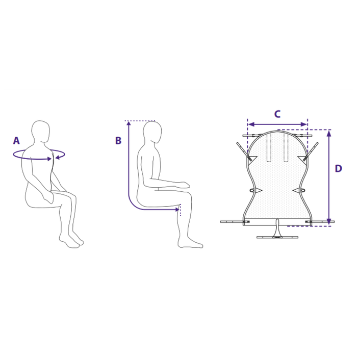 Savaria In-Situ Recline Sling With Head Support For Amputee Transfers With Pommel Strap Size Specifications