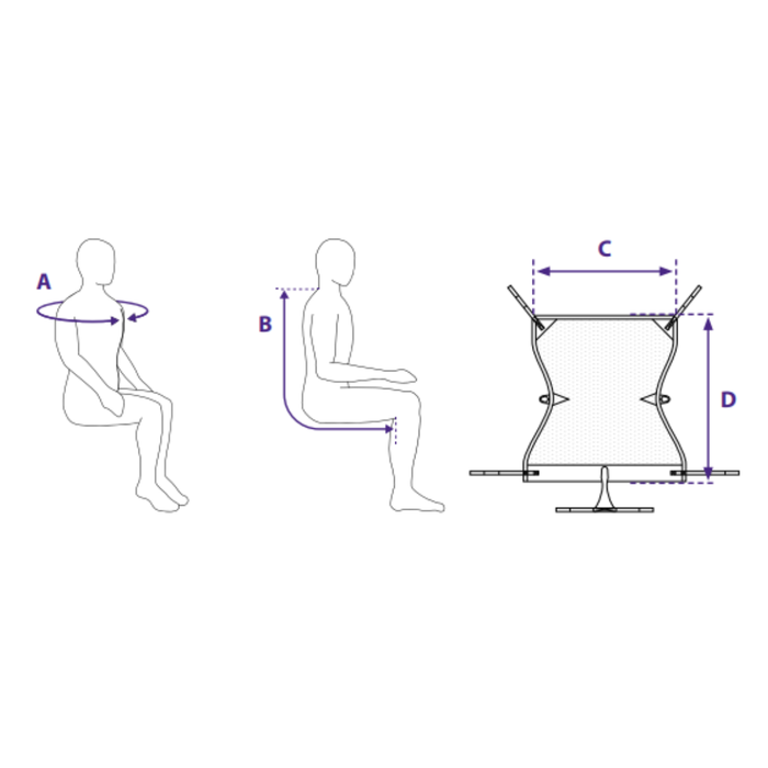 Savaria In-Situ Recline Sling For Amputee Transfers With Color-Coded Loop System Size Specification