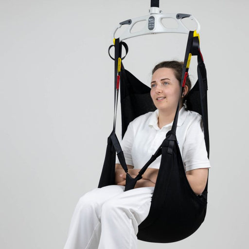 Savaria In-Situ Recline Sling For Amputee Transfers With Color-Coded Loop System In Diagonal View