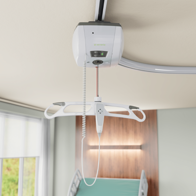 Savaria M-Series Essential Lithium-Ion Ceiling Lift With FastTrack Installation And SureClip Safety Features In Long Term Care Setting