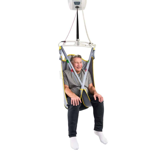 Savaria Universal High Back Sling For Patient Transfers With Full Body And Head Support With Divided Leg Design, Removable Stays, and Padded Polyester Construction In Diagonal View