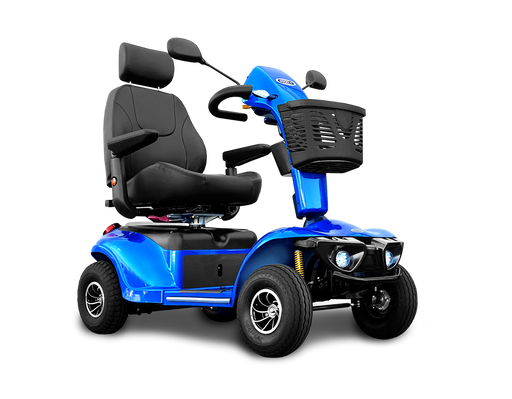 Overall Side Profile Shoprider Excursion 889XL Heavy Duty 4 Wheel Mobility Scooter 500lb Capacity, Full Suspension, and Comfortable 20-Inch Swivel Reclining Seat
