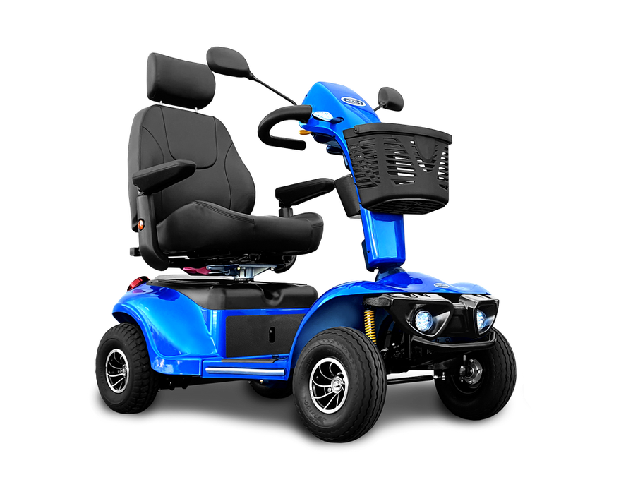 Overall Side Profile Shoprider Excursion 889XL Heavy Duty 4 Wheel Mobility Scooter 500lb Capacity, Full Suspension, and Comfortable 20-Inch Swivel Reclining Seat