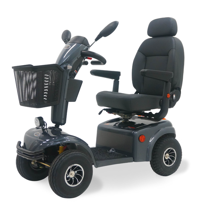 Reliable Shoprider Expedition XL4 TE9 Grey 4-Wheel Mobility Scooter 350lb Capacity, Deluxe Captain’s Seat, Pneumatic Wheels, USB Charging and All-Terrain Comfort