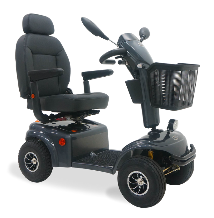 Steady Shoprider Expedition XL4 TE9 Grey 4-Wheel Mobility Scooter 350lb Capacity, Deluxe Captain’s Seat, Pneumatic Wheels, USB Charging and All-Terrain Comfort