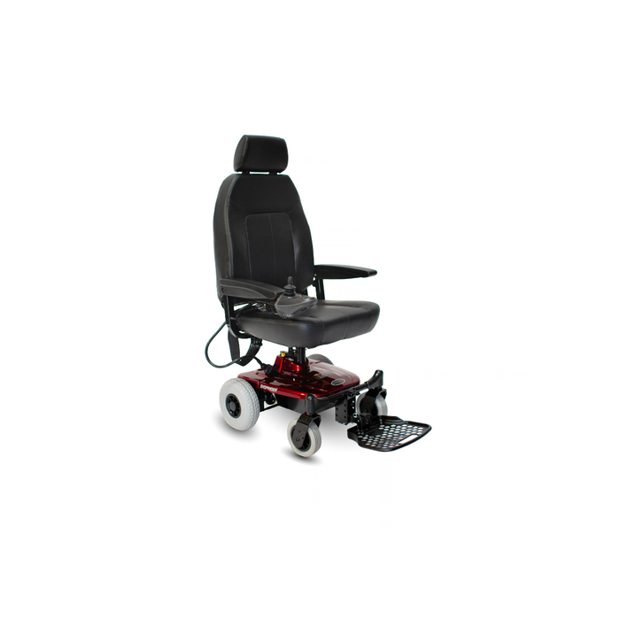 Shoprider Black Jimmie Lightweight Portable Power Chair Quick-Disconnect, Adjustable Seat and Armrests In Diagonal View