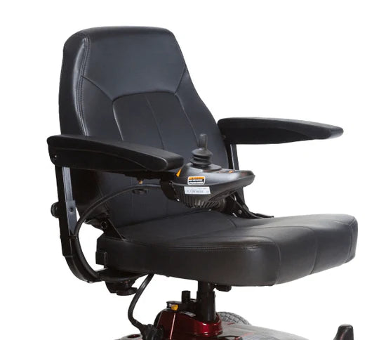 Seat Details Shoprider Jimmie Lightweight Portable Power Chair Quick-Disconnect, Adjustable Seat and Armrests