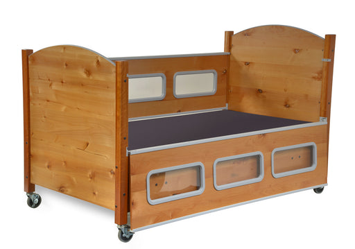 SleepSafe BASIC Bed In Alder Safety Rail Down View