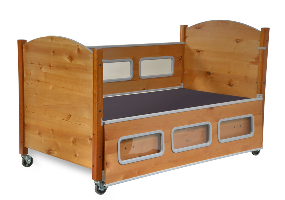 SleepSafe BASIC Bed In Alder Safety Rail Down View