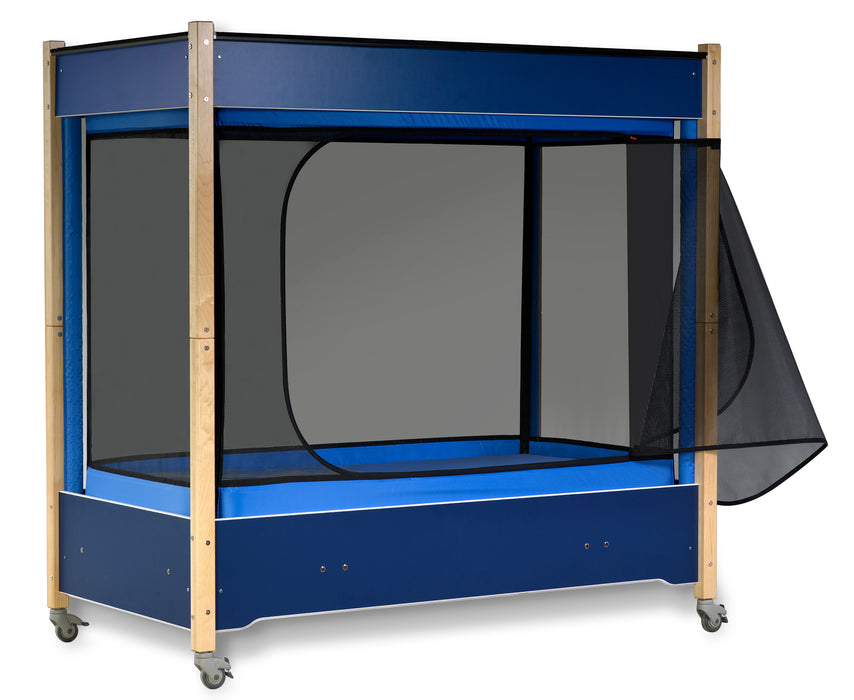 SleepSafe InSIGHT Beds Blue With Maple Legs Open View