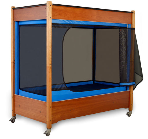 SleepSafe InSIGHT Beds in Mahogany Blue Pads Open View