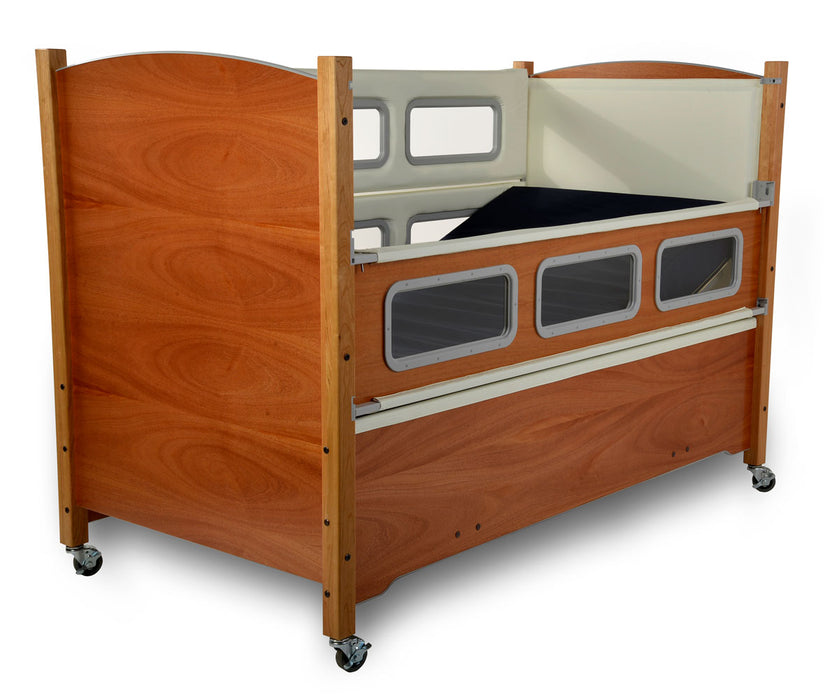 SleepSafer Tall Bed Dual View In Cream Color Padding Three Sides Up View