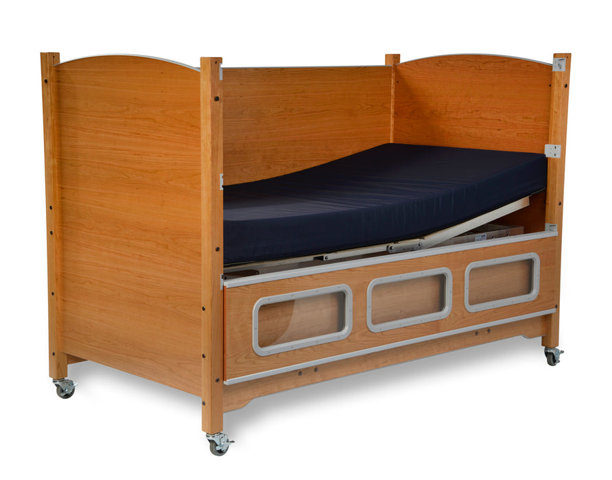 SleepSafer Tall Bed Safety Rails Down In Cherry Wood Color Finish Articulation View