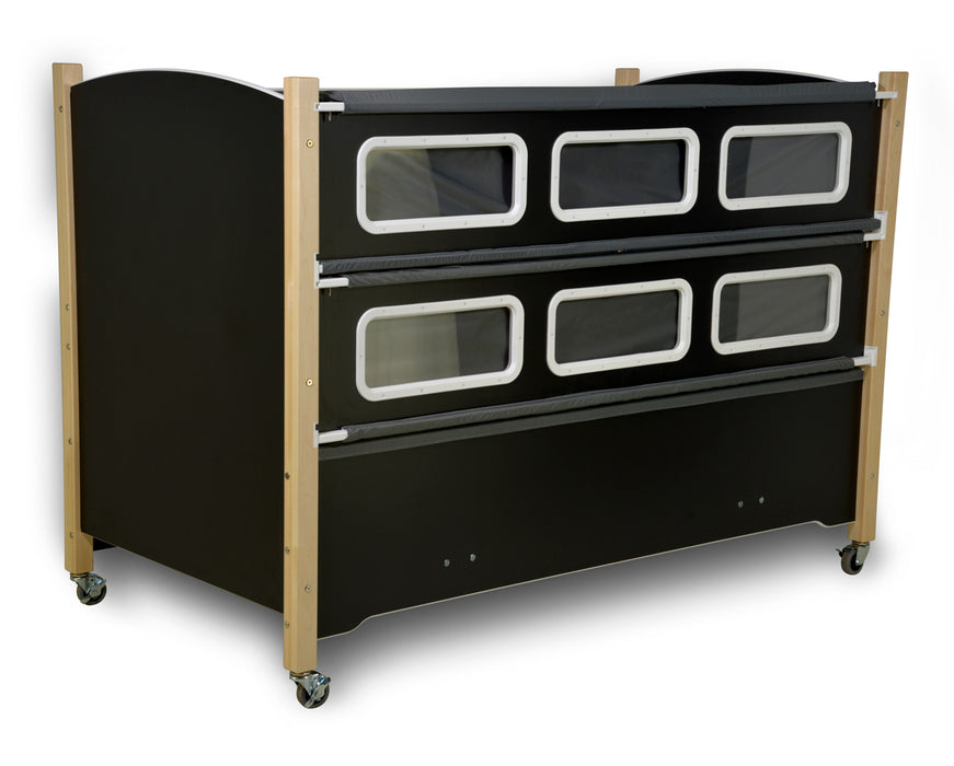 SleepSafer Tall Bed Safety Rails Up In Black Color And Gray Padding View