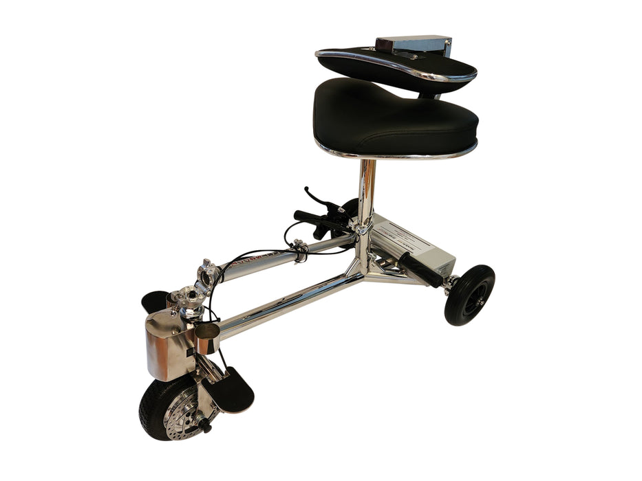 SmartScoot S2400 Premium Portable Travel Scooter Showing Folded Handle And Collapsed Backrest Seat