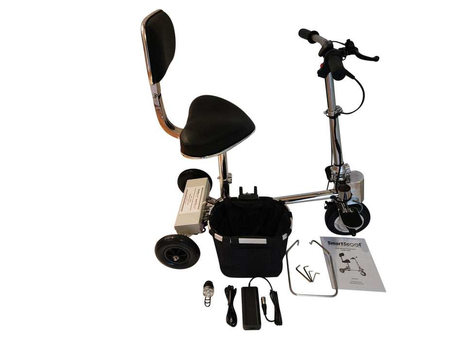 SmartScoot S2400 Mobility Scooter With Included Accessories Such As Front Basket Battery Charger And Tools