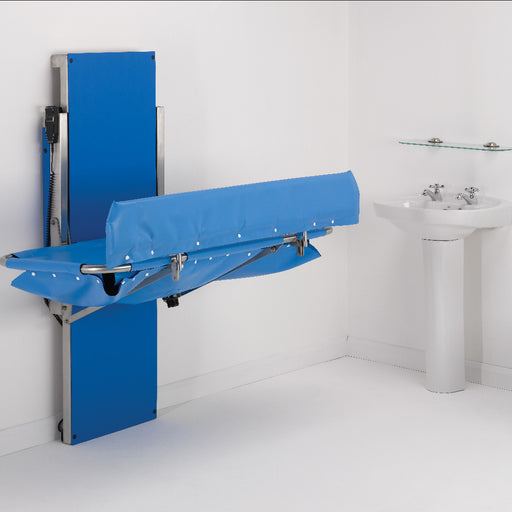 Smirthwaite Hi-Riser Shower Stretcher Wall and Floor Mounted Showering and Changing Bench for Children and Adults Blue