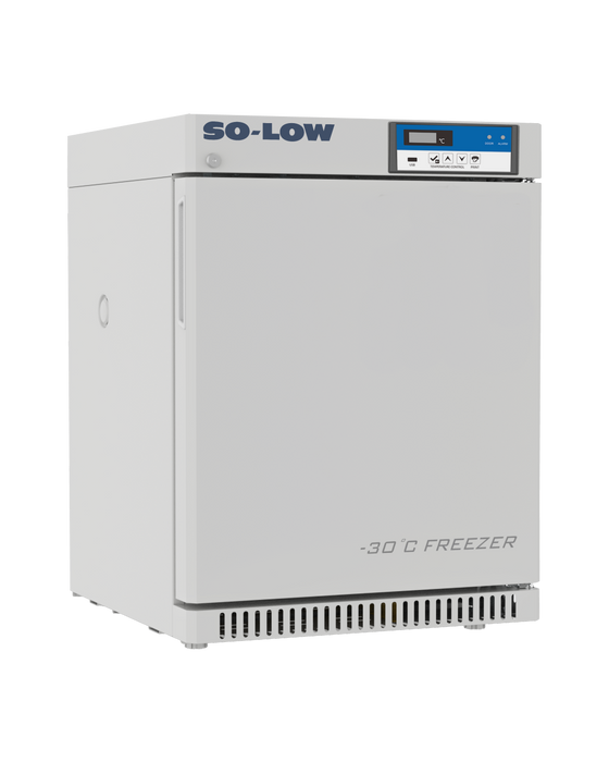 So Low Undercounter Manual Defrost White Freezer for Sensitive Biological Samples With 3.2 Cubic Feet Capacity And Air Vents At The Bottom