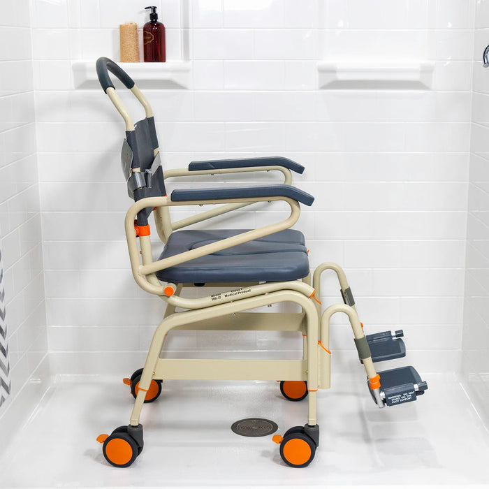 Rust Proof Solution Based Bariatric Roll-In Shower Chair 22" and 26" Seat Widths, 440 lb Capacity, Over-Toilet and Bedside Commode