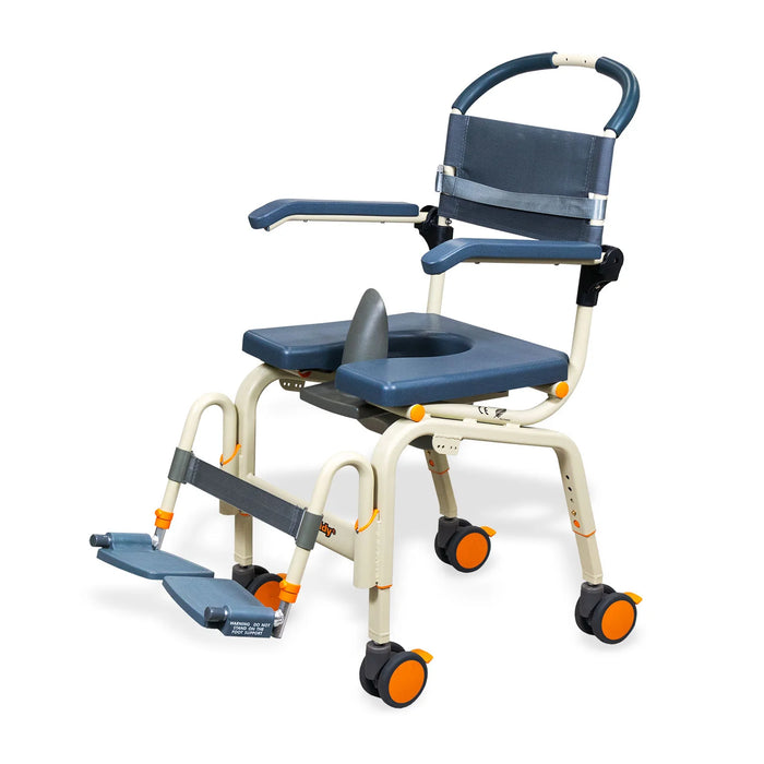Durable Solution Based Roll-In Shower Chair for Accessible Bathrooms Lightweight, Over-Toilet and Bedside Commode with Flip-Back Arms and Safety Features