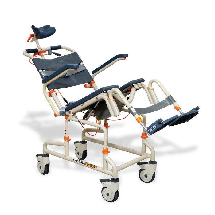 Versatile Solution Based Roll-InShower Chair with Commode, Adjustable Height, and Safety Belts for Accessible Bathrooms