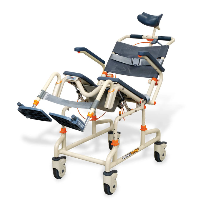 Portable Solution Based Roll-InShower Chair with Commode, Adjustable Height, and Safety Belts for Accessible Bathrooms