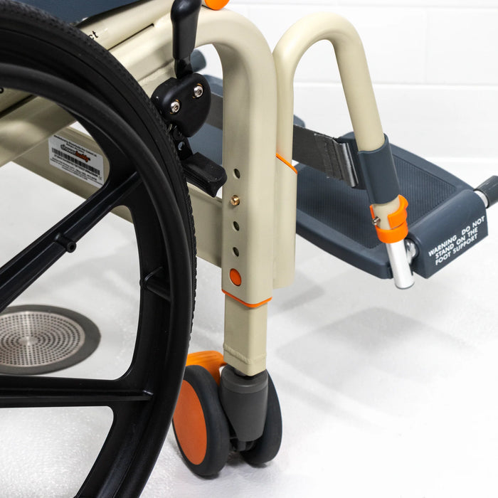 Details Solution Based Self-Propelled Roll-In Shower Chair Lightweight, Height Adjustable, Over-Toilet and Bedside Commode with 24” Wheels and Safety Features