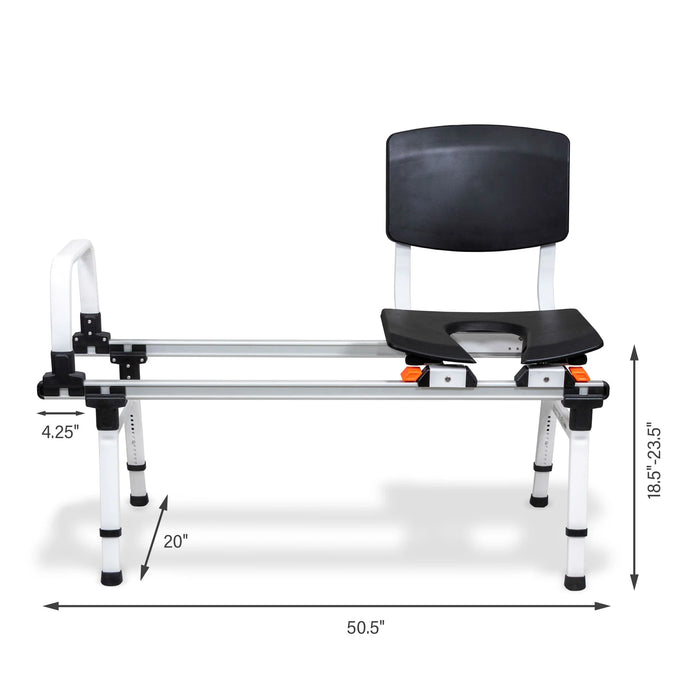 Width of Solution Based ShowerGlyde Sliding Transfer Bench SG1 and SG2 Models, 330 lb Capacity, Adjustable Seat Width