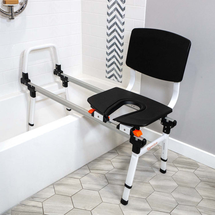 Adjustable Height Solution Based ShowerGlyde Sliding Transfer Bench SG1 and SG2 Models, 330 lb Capacity, Adjustable Seat Width