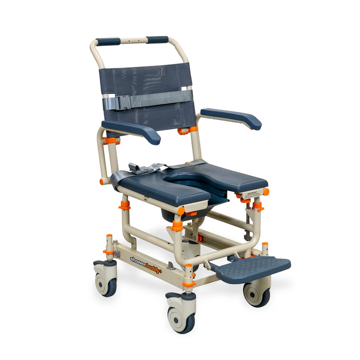 Side View Solution Based ShowerBuddy Transfer Chair for Standard Shower Stalls Accessible, Barrier-Free Shower Solution for Caregiver Assistance