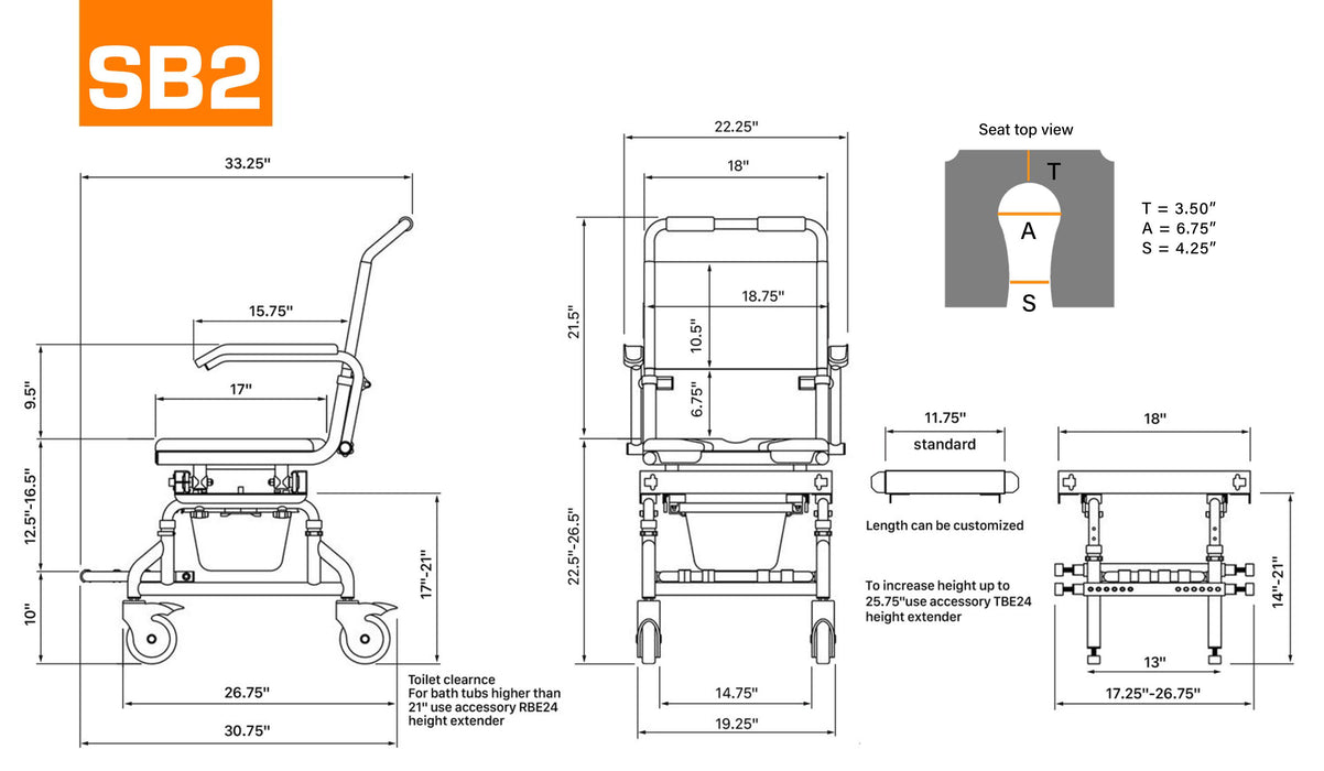 Dimensions Solution Based ShowerBuddy Transfer Chair for Standard Shower Stalls Accessible, Barrier-Free Shower Solution for Caregiver Assistance