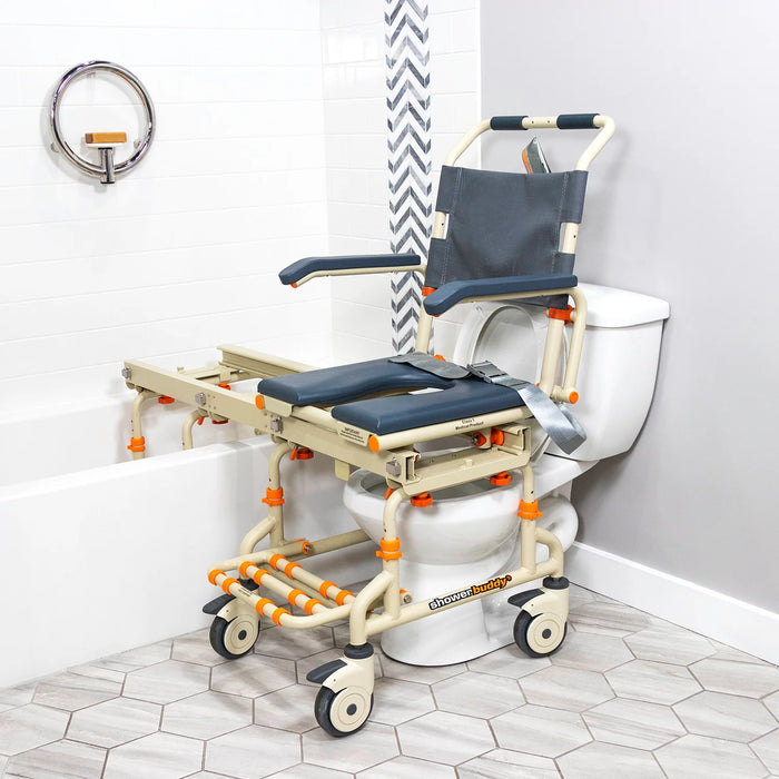 Blue Solution Based TubBuddy Transfer Chair Accessible Bathtub and Shower Chair for Caregiver Assistance