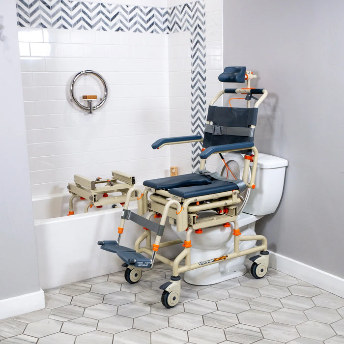 With Wheels Solution Based TubBuddy with Tilt Transfer System Sliding Tub and Shower Chair with 30° Tilt, Bedside Commode and Over-Toilet Access 350 lb Capacity