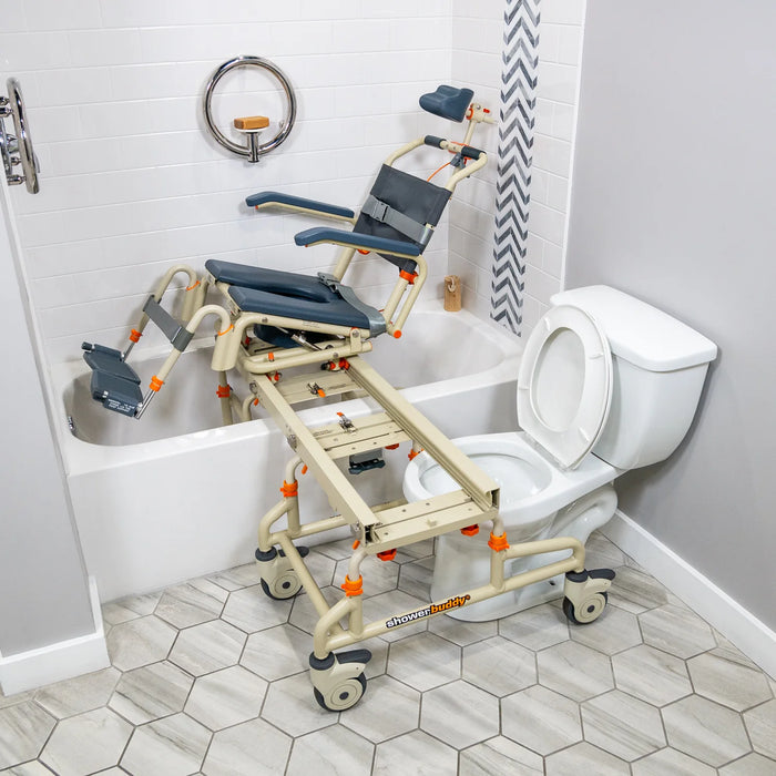 Durable Solution Based TubBuddy with Tilt Transfer System Sliding Tub and Shower Chair with 30° Tilt, Bedside Commode and Over-Toilet Access 350 lb Capacity