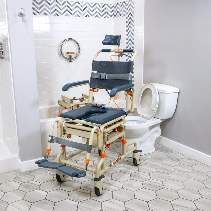 Side Profile Solution Based TubBuddy with Tilt Transfer System Sliding Tub and Shower Chair with 30° Tilt, Bedside Commode and Over-Toilet Access 350 lb Capacity