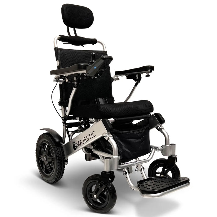 Standard Black Silver ComfyGO IQ-9000 Lightweight Electric Wheelchair Auto Recline, Comfort, and Airline-Approved Design, Stylish silver color with remote control conveniently.