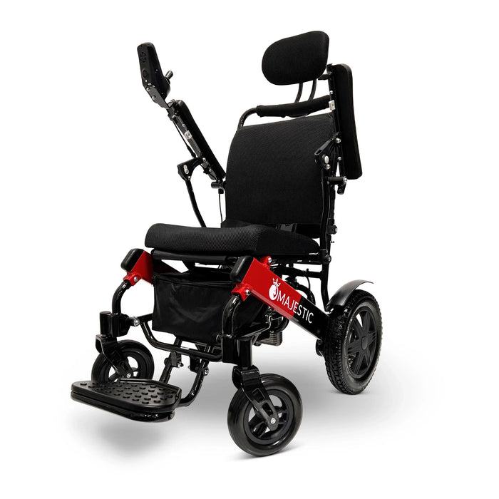 Black/Red Standard ComfyGO IQ-9000 AR Lightweight Electric Wheelchair Auto Recline, Comfort, and Airline-Approved Design, Stylish black frame color with remote control conveniently. 