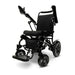 Black Standard MAJESTIC IQ 8000 Remote Controlled Electric Wheelchair Black with both armrests raised and joystick controller is mounted on the right armrest