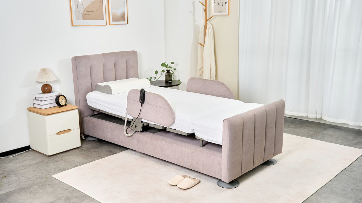 StarSleep Orin Rotating Bed Side View Fully Flat Position With Pillow Standard Patient Rest Setting