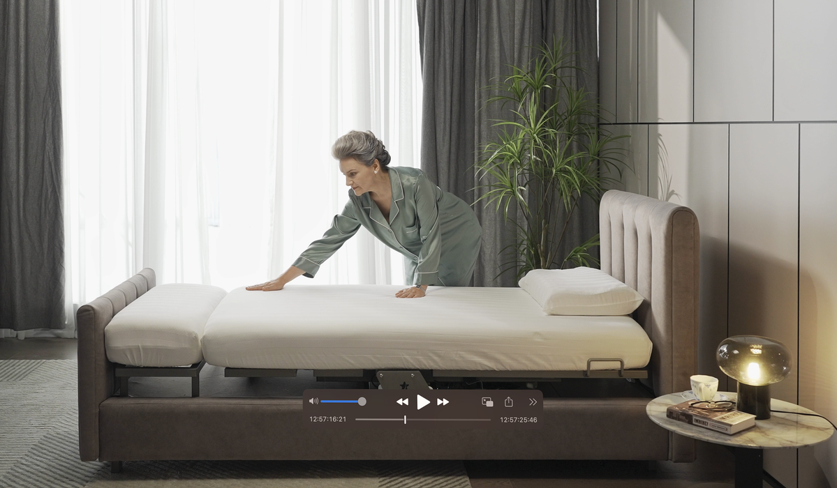 StarSleep Orin Smart Rotating Bed In Stand Assist Ready Position With Patient Preparing To Stand View