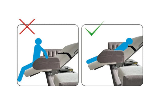 StarSleep Orin Smart Rotating Bed In A Seated Position Showing Correct And Incorrect Position