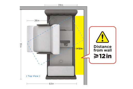 StarSleep Orin Smart Rotating Bed In A Seated Position, Showing Its Distance From The Wall.