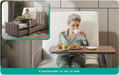 Starsleep Orin Smart Rotating Bed In Chair Configuration With Overbed Table With Patient Dining Comfortably Main And Inset View