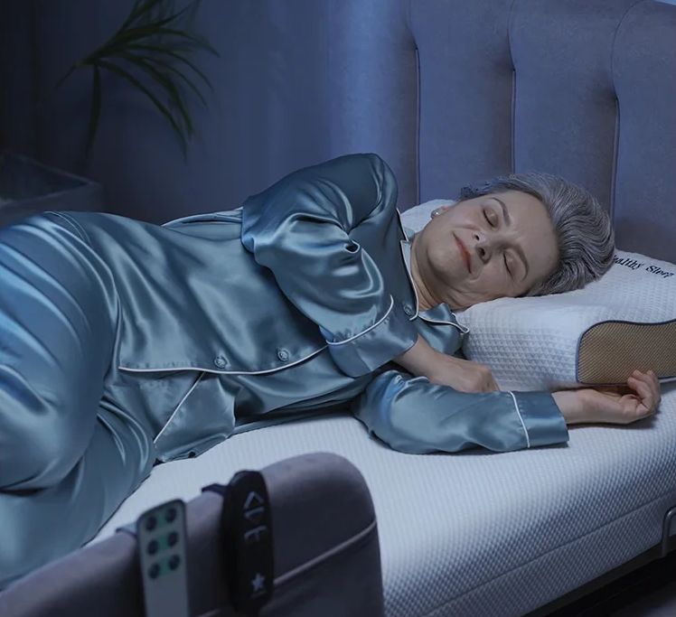 Starsleep Orin Smart Rotating Bed In Fully Flat Sleeping Position With Patient Sleeping On Spine Protecting High Density Mattress View