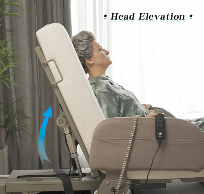Starsleep Orin Smart Rotating Bed With Stand Assist In Head Elevated Position With Patient Reclining View