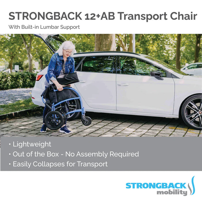 Foldable Strongback Mobility Excursion 12+AB Lightweight Transport Wheelchair with Ergonomic Support and Foldable Design