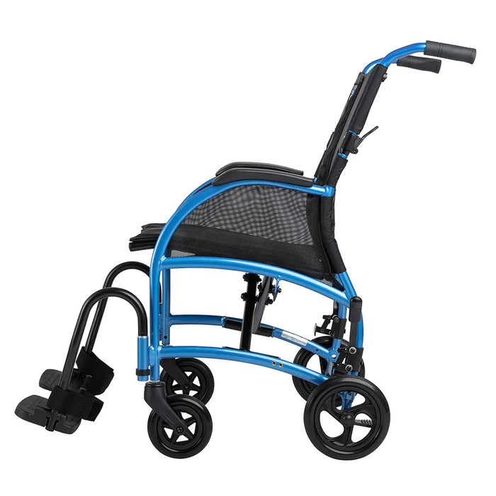 Side View Strongback Mobility Excursion 8 Transport Wheelchair Lightweight, Foldable Ergonomic Chair with Posture Support 300 lb Capacity